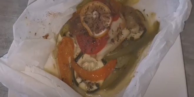 Touladi aux légumes en papillote et sauce au porto