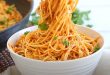 Pâtes Cheveux d’ange avec une sauce aux piments rouges