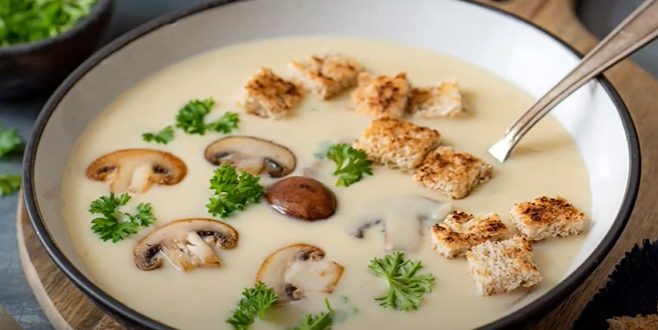 Préparation soupe aux champignons exotique
